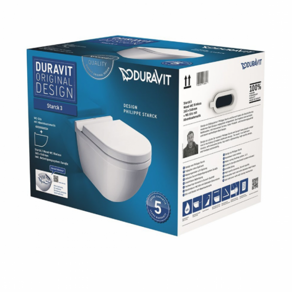 Duravit Starck 3 Dusch WC Spülrandlos 45273900A1 inkl. DuraWash Aufsatz + Softclose Deckel